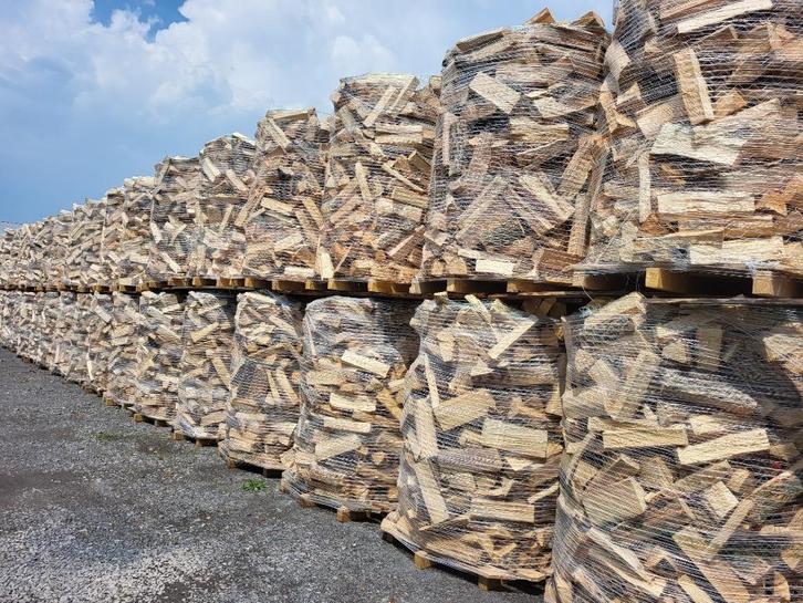 Droog brandhout op gewikkelde pallet, Tuin en Terras, Brandhout, Blokken, Beukenhout, Verzenden