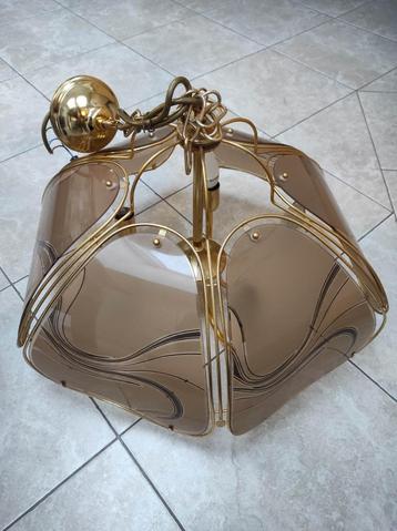 Vintage Lustre en métal doré à 5 branches beschikbaar voor biedingen