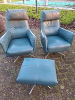 1 of 2 groene leren stoelen met 1 voetenbank xooon, Huis en Inrichting, Ophalen of Verzenden, Gebruikt, Groen, Overige typen