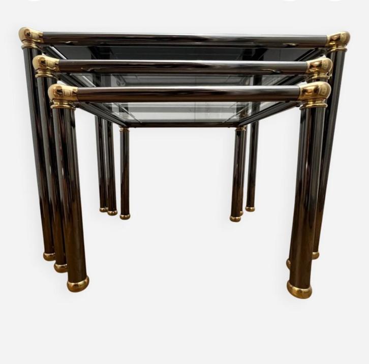 Bijzettafels Orsenigo Italy - transparant en gerookt glas, Antiek en Kunst, Antiek | Meubels | Tafels, Ophalen