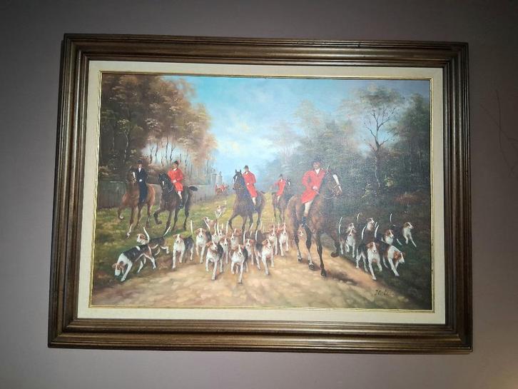 Schilderij "De jacht" van J.C. Leduc, Antiek en Kunst, Kunst | Schilderijen | Klassiek, Ophalen
