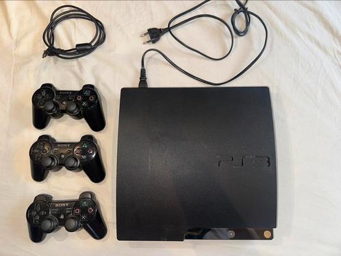 PS3 Slim CECH-2504B + 3 controllers & 13 spellen, Games en Spelcomputers, Spelcomputers | Sony PlayStation 3, Gebruikt, Slim, 250 GB