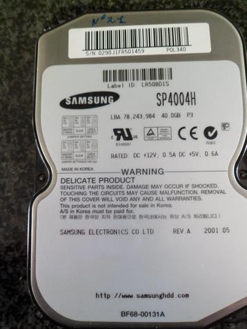 Disque dur SAMSUNG 40 Go, SP4004H, 2 Mo de cache, 3,5 pouces, Enlèvement ou Envoi, HDD, Interne, Comme neuf