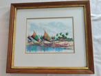 Aquarelverf (oorsprong Bali_Indonesië) _vissersdorp, Ophalen of Verzenden