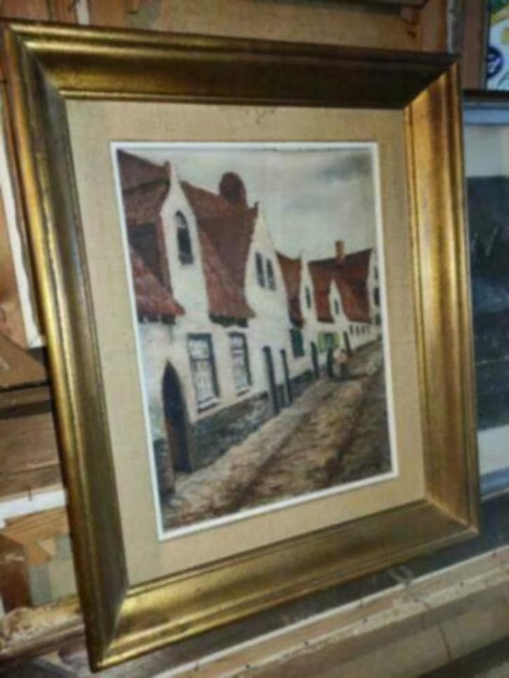huile sur panneau ruelle dans les flandre signe geo verhas, Antiek en Kunst, Kunst | Schilderijen | Klassiek, Ophalen of Verzenden