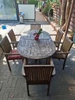 Teak Tuintafel 6stoelen, Ophalen, Gebruikt, 6 zitplaatsen, Teakhout