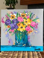 Kleurrijke Bloemen op vaas, Antiquités & Art, Art | Peinture | Moderne, Envoi