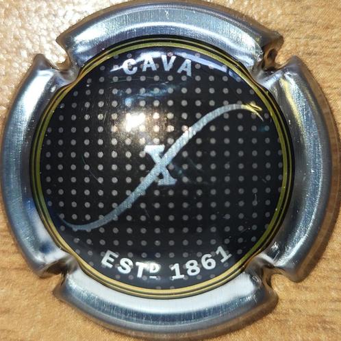 Spaanse Cavacapsule FREIXENET zwart & zilver nr 14, Verzamelen, Wijnen, Nieuw, Witte wijn, Spanje, Ophalen of Verzenden