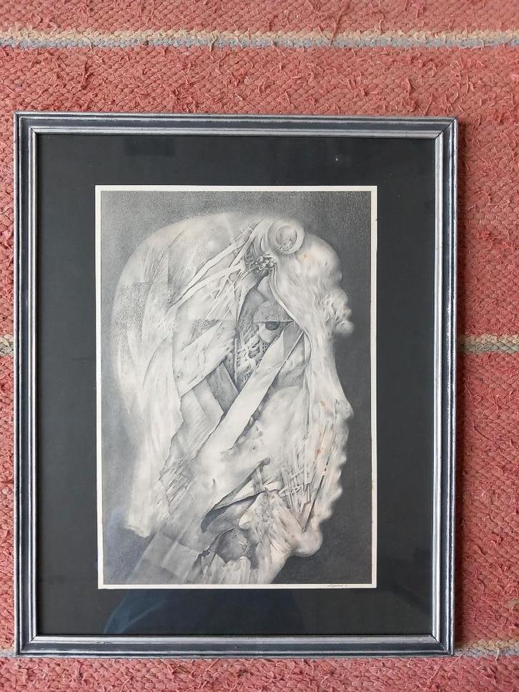 Potloodtekening Rik Verhelst, Antiek en Kunst, Kunst | Etsen en Gravures, Ophalen