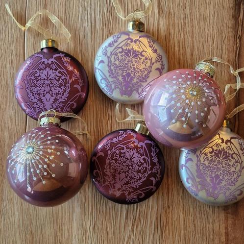 Set glazen kerstballen plat rond, Diversen, Kerst, Zo goed als nieuw, Ophalen of Verzenden