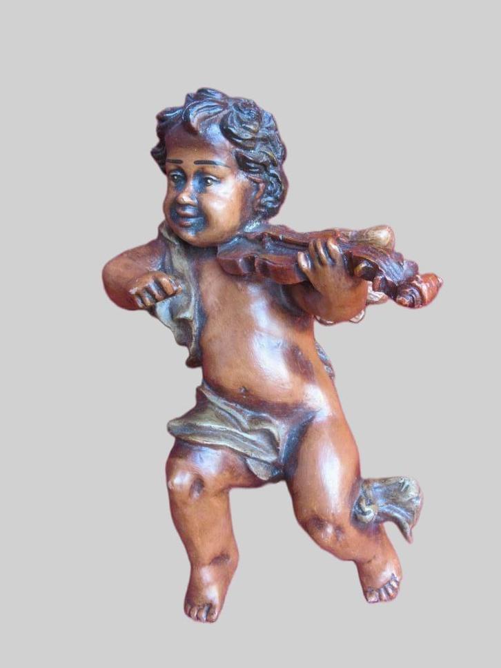 Prachtige vintage polychrome engel 32cm., Antiek en Kunst, Curiosa en Brocante, Ophalen