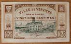 Argent d'urgence 25c Verviers 1914, Timbres & Monnaies, Billets de banque | Belgique, Enlèvement, Billets en vrac