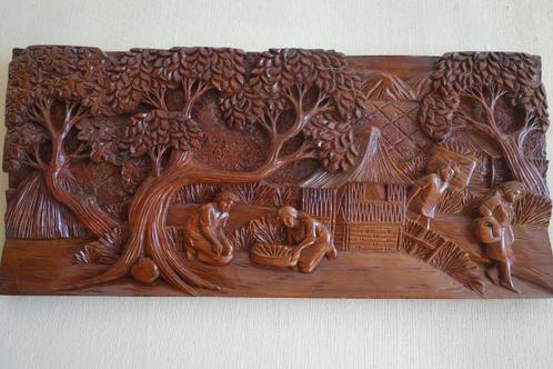 Vintage Indonesisch/ Bali handgesneden houten paneel 69 x 32, Antiek en Kunst, Kunst | Niet-Westerse kunst, Ophalen