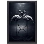 Flamingos zwart wit canvas + baklijst 60x90cm, Verzenden
