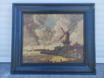 huile sur panneau moulin hollandais signe beschikbaar voor biedingen
