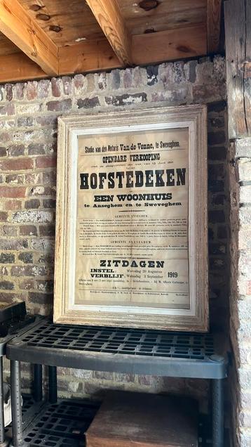 Cadre en bois avec ancienne affiche de notaire, Enlèvement