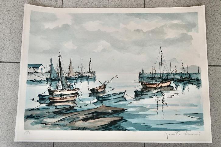 Lithografieschilder JP Laurent 1970 zeeboot marine, Verzamelen, Scheepvaart, Ophalen of Verzenden