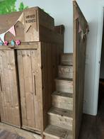 Steigerhouten bed met kast en bureau, Ophalen, Zo goed als nieuw, Hoogslaper