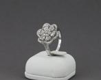 Bague diamants marguerite, or blanc 18K, 1.05ct + certificat, Handtassen en Accessoires, Ringen, Ophalen, Wit, Nieuw, 17 tot 18