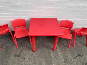 Tafel met 4 stoeltjes voor kinderen - rood