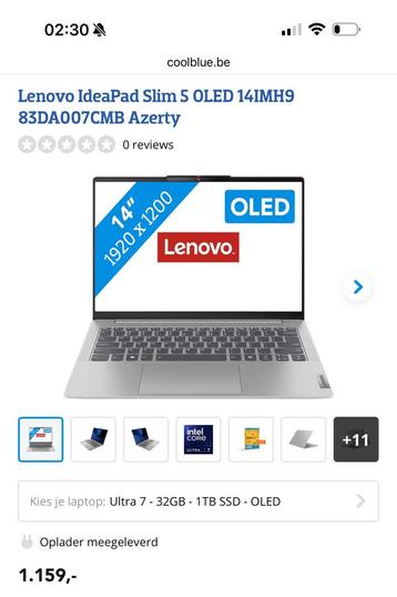 Lenovo Ideapad Slim 5 - OLED -> NIEUW - i7 - 1TB - 32GB RAM, Neuf, 32 GB, 14 pouces, Enlèvement