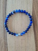 Armband blauwe streepagaat +/- 18 cm, Nieuw, Overige materialen, Blauw, Met edelsteen