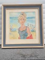 aquarelle jeune fille a la plage signe j j bradfer, Antiquités & Art, Enlèvement ou Envoi