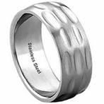 Gehamerde edelstalen ring - OPRUIMING!, Handtassen en Accessoires, Ringen, Ophalen of Verzenden, Nieuw, IJzer of Staal, Dame