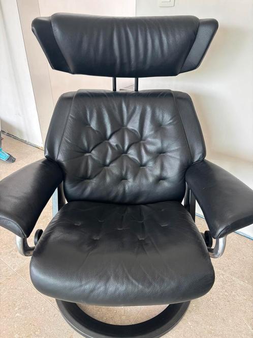 Zwarte Stressless relax, Huis en Inrichting, Fauteuils, Zo goed als nieuw, Hout, Leer, 75 tot 100 cm, Minder dan 75 cm, Ophalen