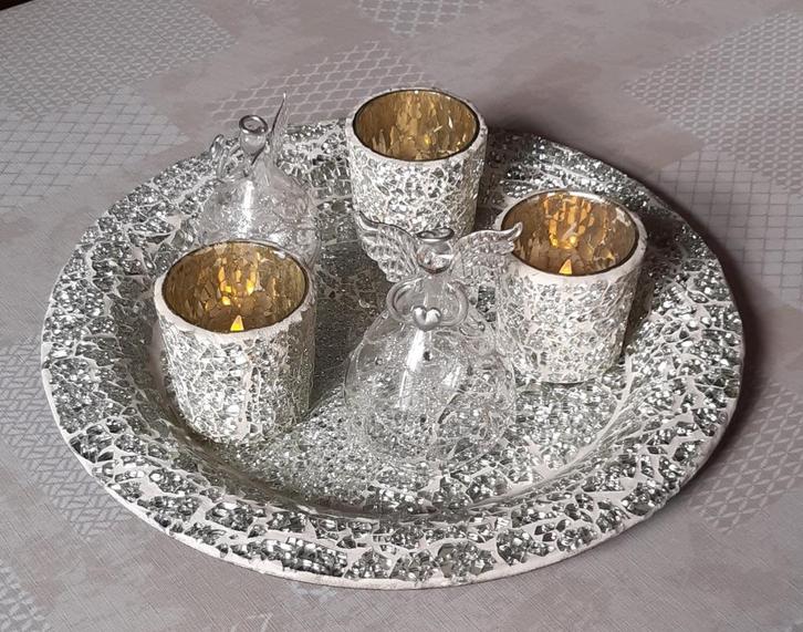 schaal kerstdecoratie + kaarslichtjes + engelen, Diversen, Kerst, Zo goed als nieuw, Ophalen