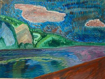 Peinture toile paysage Meuse cadre schilderij