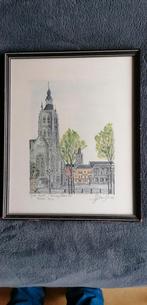 Genummerde pentekening van grote markt Tienen, Huis en Inrichting, Woonaccessoires | Schilderijen, Tekeningen en Foto's, Ophalen