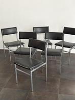 Lot de 6 chaises métal chromé et similicuir noir années 70, Maison & Meubles, Enlèvement, Comme neuf, Noir, Métal