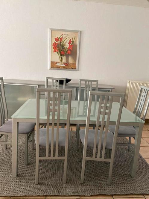Complete eetplaats met 6 stoelen, dressoir en vitrine, Huis en Inrichting, Kasten | Dressoirs, Gebruikt, Ophalen