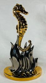 Statue d'hippocampe vintage céramique dorée et argentée 90s, Enlèvement ou Envoi, Maison et Meubles