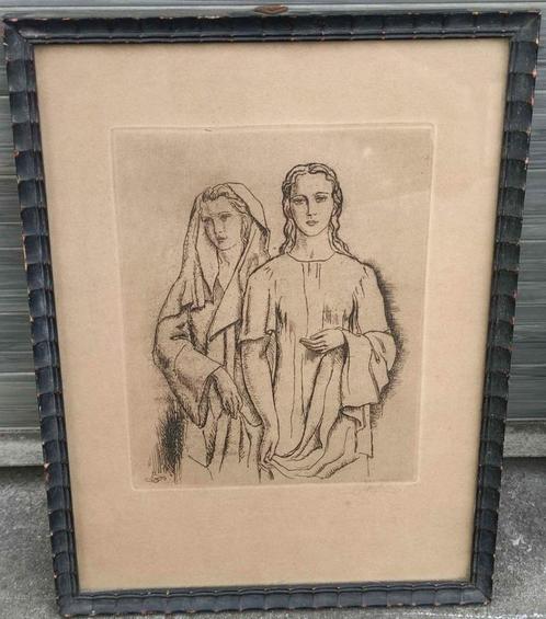 Gravure femme signe Louis buisseret, Antiek en Kunst, Kunst | Etsen en Gravures, Ophalen of Verzenden