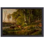 Paysage forestier avec bétail près d'un ruisseau - Toile Ant, Envoi, Création originale, 50 à 75 cm, 50 à 75 cm
