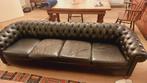 Zwart leren vintage Chesterfield, Huis en Inrichting, Zetels | Zetels, Ophalen, 250 tot 300 cm, Gebruikt, Chesterfield