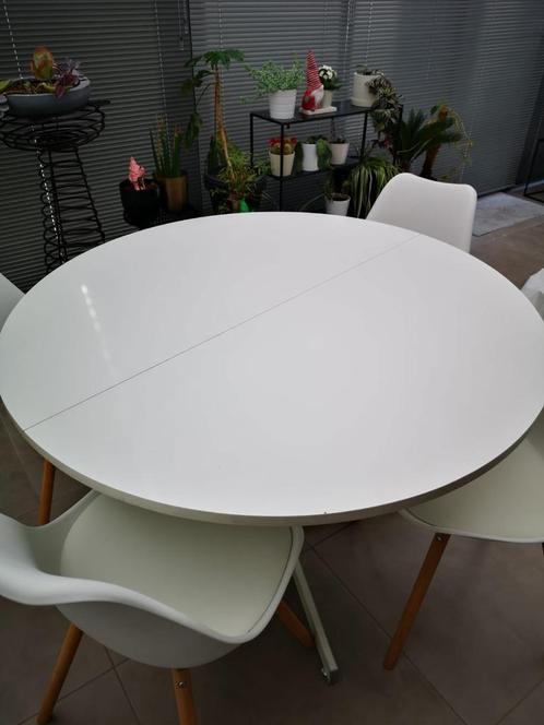 uittrekbare ronde keukentafel met vier stoelen, Maison & Meubles, Tables | Tables à manger, Utilisé, 100 à 150 cm, 100 à 150 cm