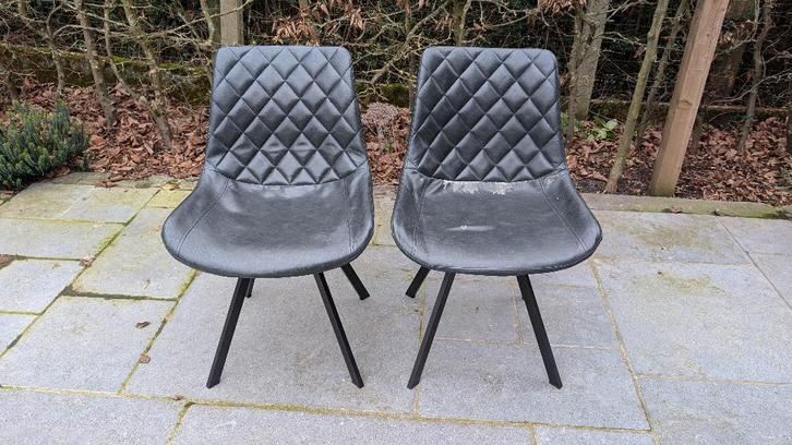 12 eetkamerstoelen antraciet kunstleder, Huis en Inrichting, Stoelen, Gebruikt, Vijf, Zes of meer stoelen, Leer, Metaal, Grijs