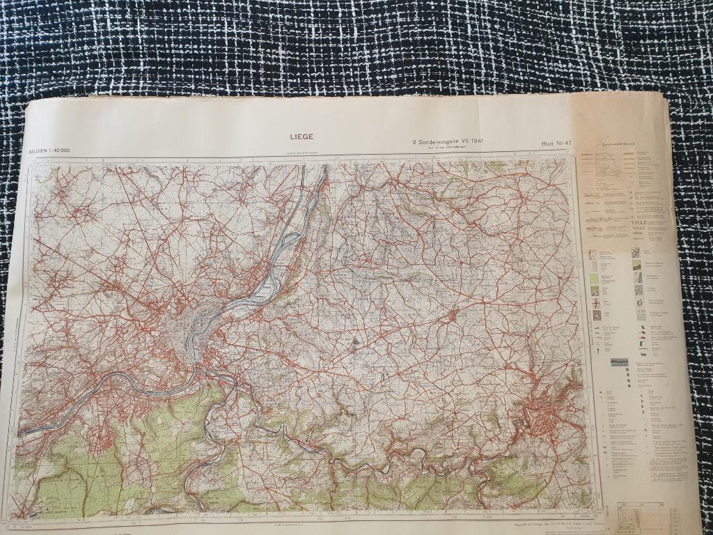 Carte militaire état major armée allemande 1941-LIEGE n 42, Collections, Objets militaires | Seconde Guerre mondiale, Armée de terre