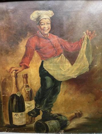 Schilderij Kok Champagne Marceaux Cognac Restaurant 19 eeuw