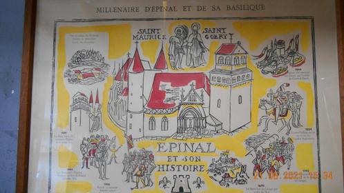 duizendjarige lithografie van Épinal en zijn basiliek 1953, Antiek en Kunst, Kunst | Litho's en Zeefdrukken, Ophalen of Verzenden