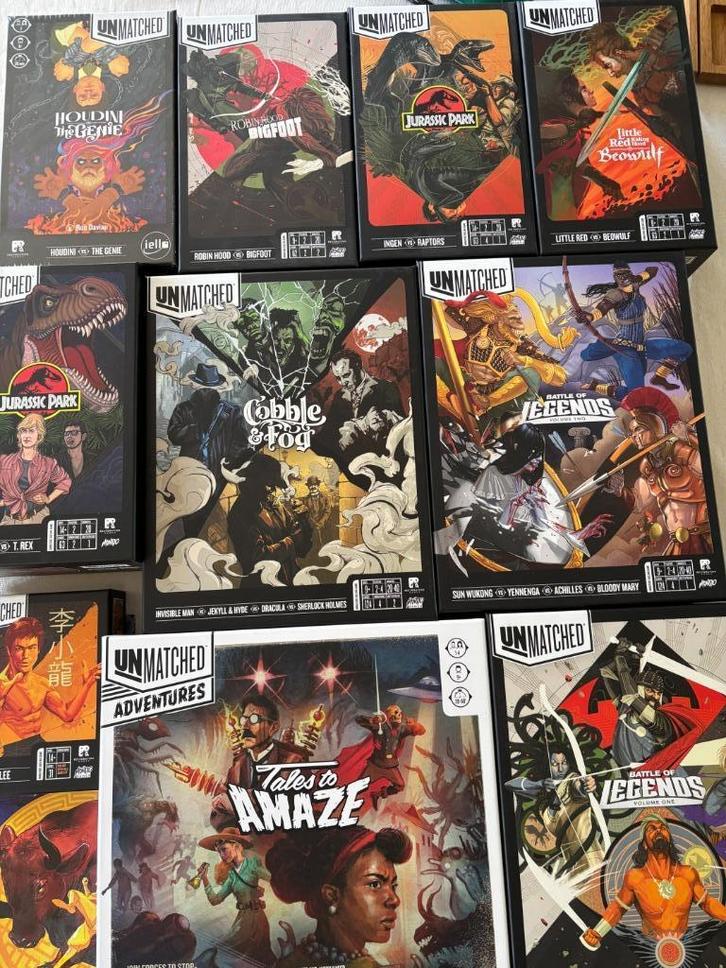 Unmatched collectie (perfecte staat, 100% sleeved, Engels), Hobby en Vrije tijd, Gezelschapsspellen | Bordspellen, Zo goed als nieuw