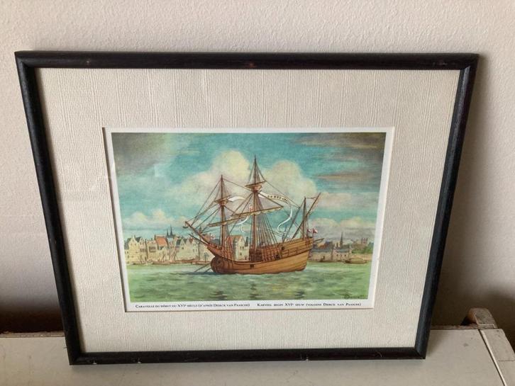 12 oude prenten van antieke schepen, Verzamelen, Foto's en Prenten, Gebruikt, Prent, Overige onderwerpen, 1960 tot 1980, Ophalen