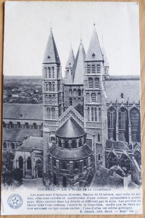 POSTKAART La BELGIQUE HISTORIQUE +-1912: TOURNAI /Les 5 tour, Verzamelen, Postkaarten | België, Ongelopen, Henegouwen, Voor 1920