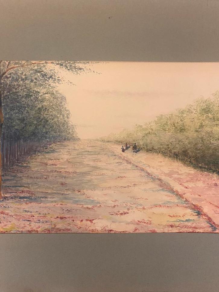 1917 Edouard Claes wasco schilderij ( landschap ) 25 x 17 cm, Antiek en Kunst, Kunst | Schilderijen | Abstract, Ophalen of Verzenden