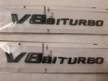 Mercedes V8 biturbo zijkant logo's zilver/blinkend zwart beschikbaar voor biedingen