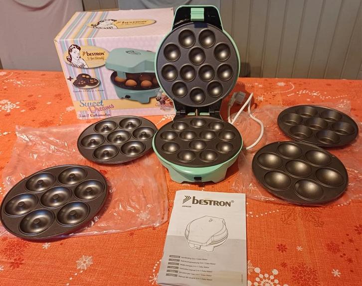 Bestron: 3-in-1 cake,donut,popcakes maker, Elektronische apparatuur, Wafelijzers, Zo goed als nieuw, Uitneembare platen, Ophalen of Verzenden
