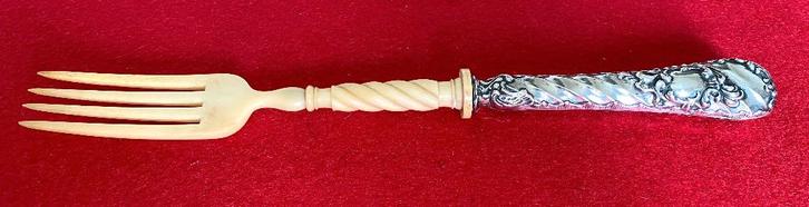 Fourchette de Service en Argent et Os - Art Nouveau, Antiquités & Art, Antiquités | Couverts, Enlèvement ou Envoi